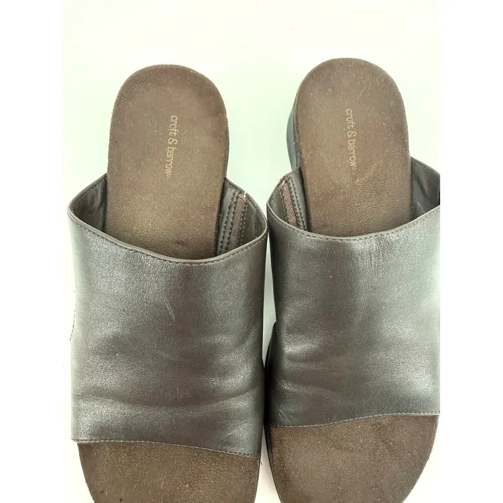 Croft & Barrow Brown Leather Slide Sandals Adeleine Minimalist Flat Size 7